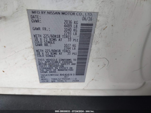 Nissan Rogue Sl 2016 5N1AT2MT1GC866693 Image 9