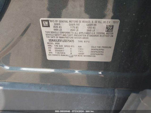 3GNAXJEV1JS575476 Chevrolet EQUINOX LT