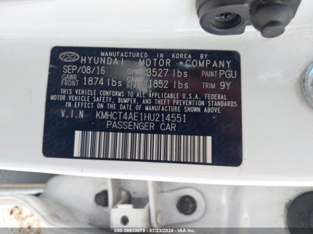KMHCT4AE1HU214551 Hyundai ACCENT SE