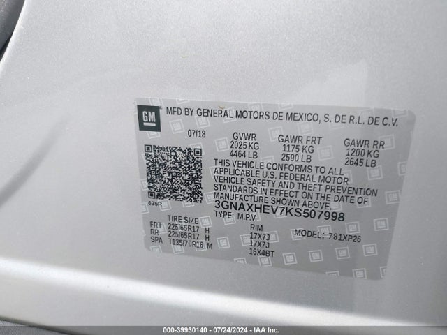 Chevrolet EQUINOX LS 2019 3GNAXHEV7KS507998 Image 9