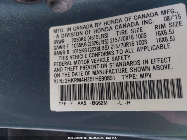 Honda CR-V LX 2015 2HKRM4H35FH690891 Image 9