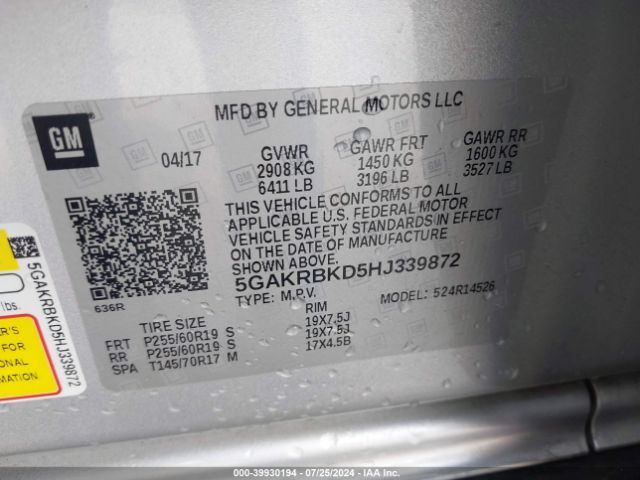 5GAKRBKD5HJ339872 Buick Enclave Leather