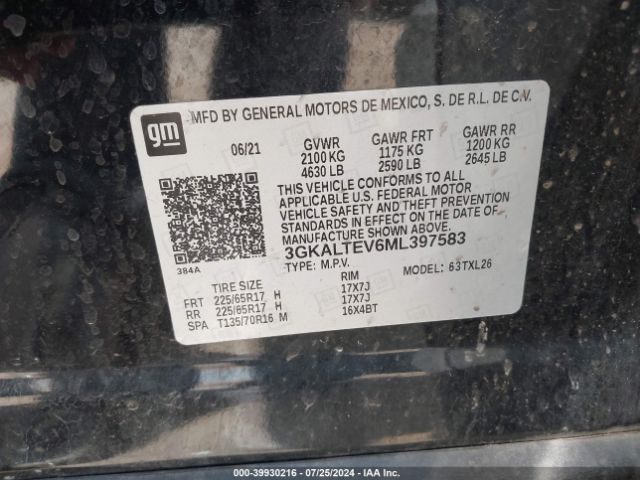 3GKALTEV6ML397583 GMC Terrain Awd Sle