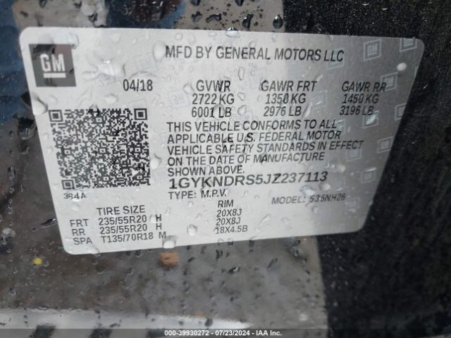1GYKNDRS5JZ237113 Cadillac XT5 LUXURY