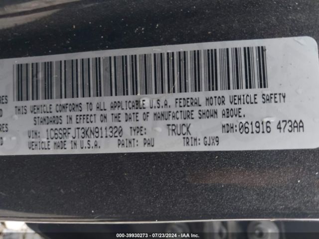 1C6SRFJT3KN911320 RAM 1500 Laramie  4x4 5'7 Box