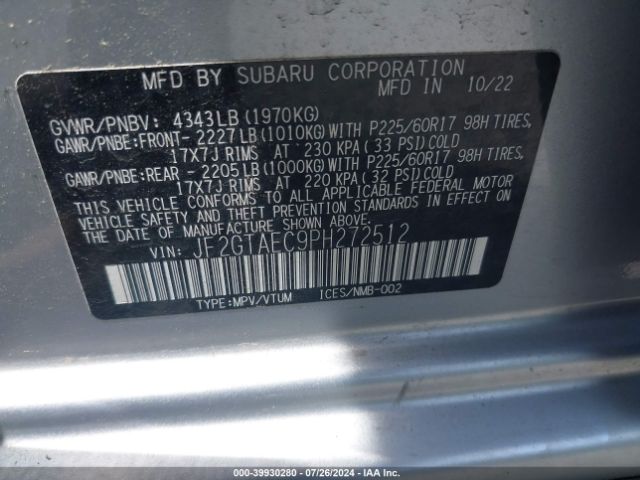 JF2GTAEC9PH272512 Subaru Crosstrek Premium