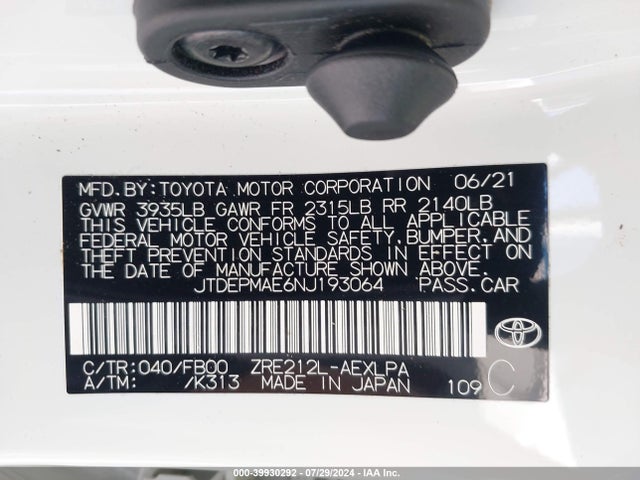 Toyota COROLLA LE 2022 JTDEPMAE6NJ193064 Image 9