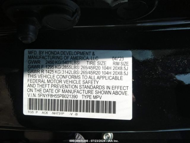 5FNYF8H55PB021390 Honda Passport Awd Ex-l