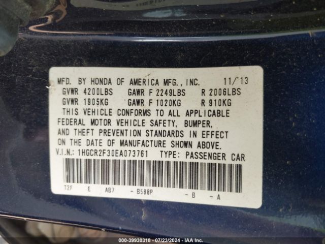 1HGCR2F30EA073761 Honda ACCORD LX