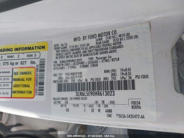 3LN6L5E90HR613023 Lincoln Mkz Reserve