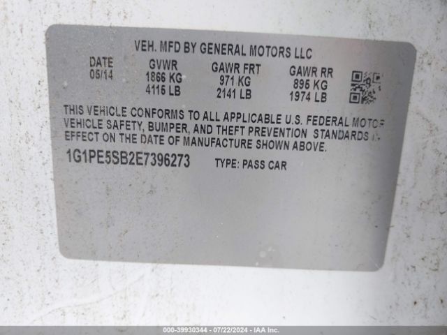 1G1PE5SB2E7396273 Chevrolet Cruze 2lt Auto