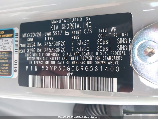 5XYP5DGC8RG531400 KIA Telluride Sx Prestige X-line