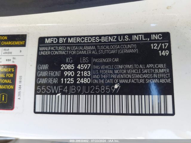 55SWF4JB9JU258597 Mercedes-Benz C 300