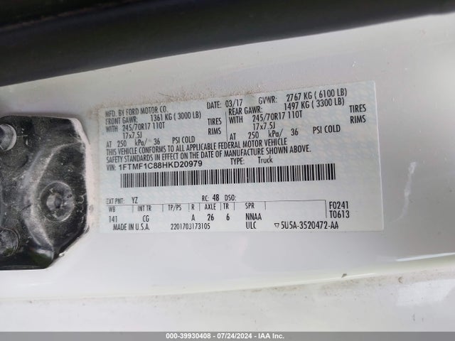 Ford F-150 Xl 2017 1FTMF1C88HKD20979 Image 9