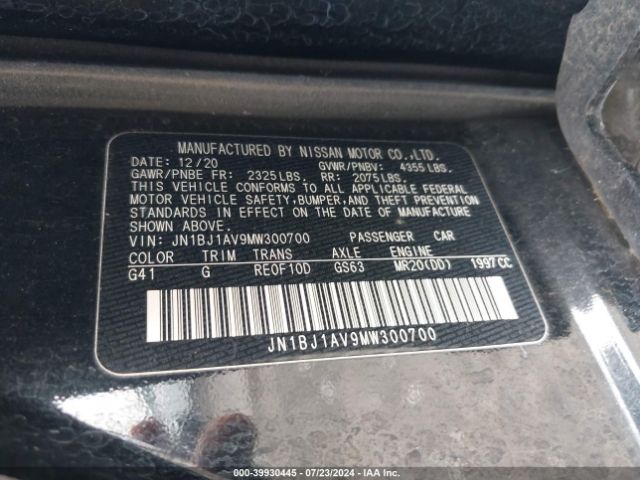 JN1BJ1AV9MW300700 Nissan Rogue Sport S Fwd Xtronic Cvt