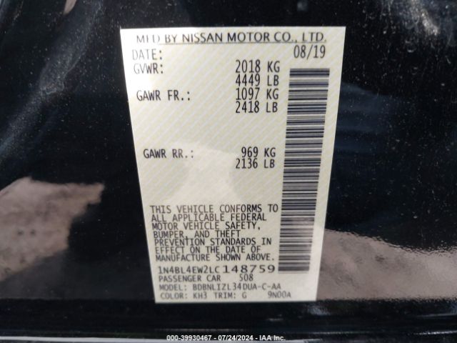 1N4BL4EW2LC148759 Nissan Altima Sl Intelligent Awd