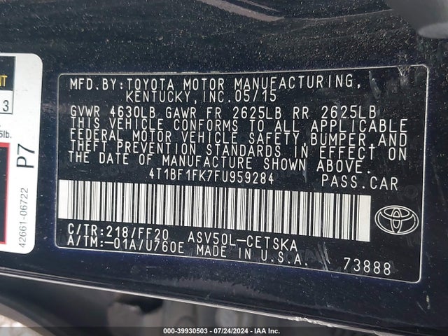 Toyota CAMRY SE 2015 4T1BF1FK7FU959284 Image 9