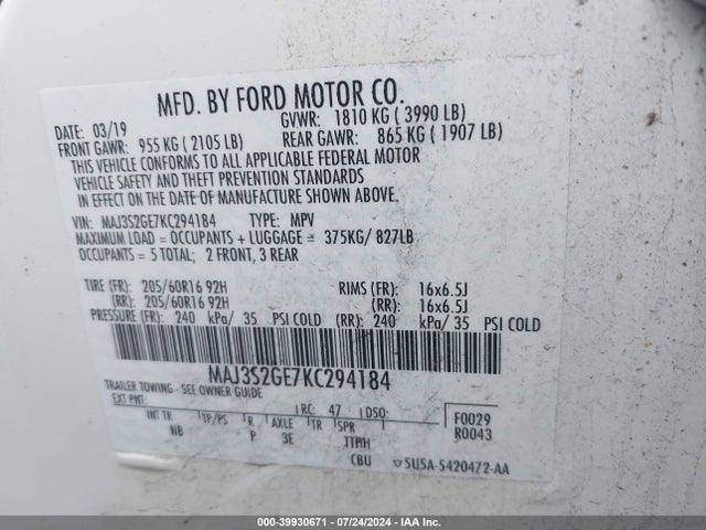 Ford Ecosport Se 2019 MAJ3S2GE7KC294184 Image 9