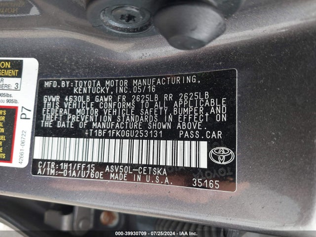 Toyota CAMRY SE 2016 4T1BF1FK0GU253131 Image 9