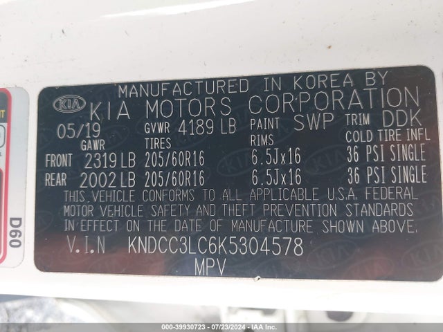 KIA NIRO EX 2019 KNDCC3LC6K5304578 Image 9