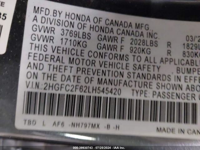 2HGFC2F62LH545420 Honda Civic Lx