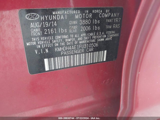 Hyundai ELANTRA SE 2015 KMHDH4AE1FU310506 Image 9