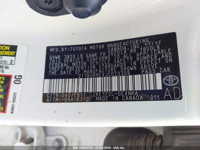 Toyota COROLLA LE 2018 2T1BURHEXJC023309 Image 9