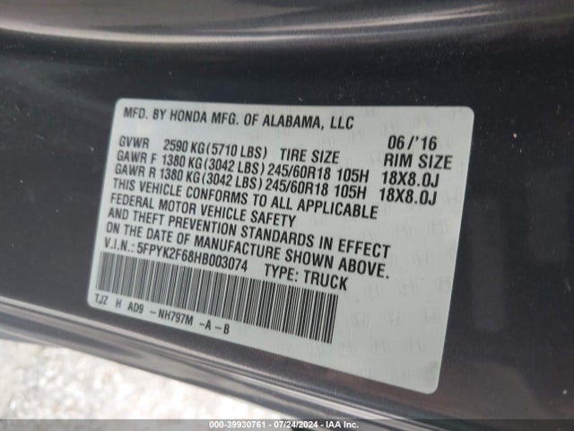 Honda Ridgeline Rtl-t 2017 5FPYK2F68HB003074 Image 9