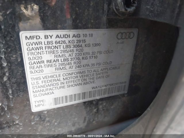 WA1LHAF79KD015845 Audi Q7 45 Premium/45 Se Premium