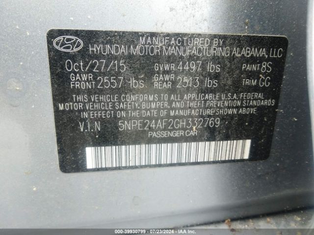 5NPE24AF2GH332769 Hyundai SONATA SE