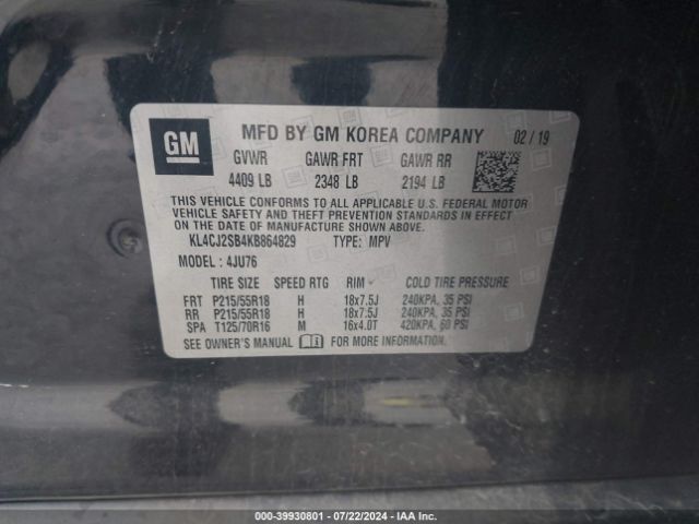 KL4CJ2SB4KB864829 Buick Encore Awd Sport Touring