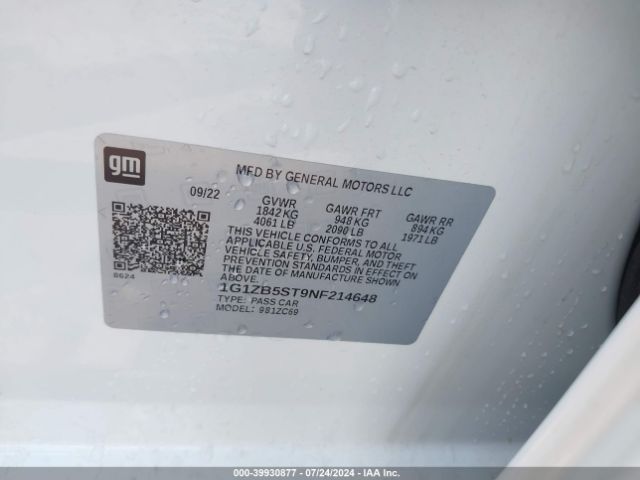 1G1ZB5ST9NF214648 Chevrolet Malibu Fwd Ls