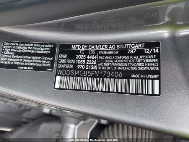 WDDSJ4GB5FN173406 Mercedes-Benz CLA 250 4MATIC