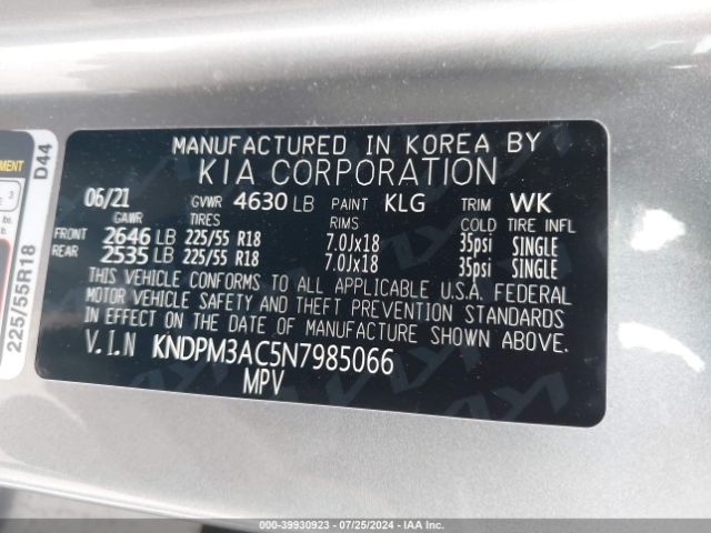KNDPM3AC5N7985066 KIA Sportage Lx