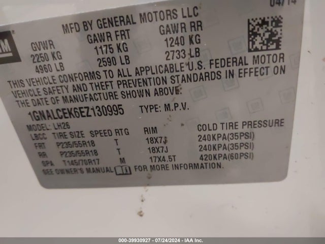 Chevrolet Equinox 2lt 2014 1GNALCEK6EZ130995 Image 9