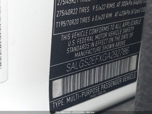 SALGS2EFXGA292786 Land Rover Range Rover 5.0l V8 Supercharged