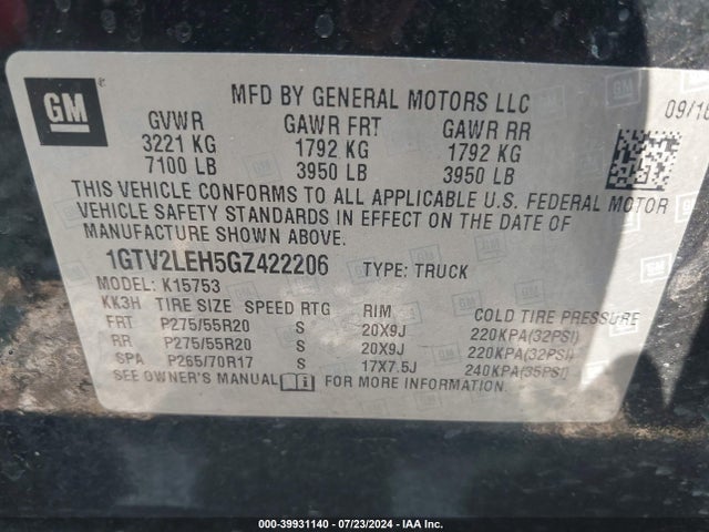 1GTV2LEH5GZ422206 GMC SIERRA 1500