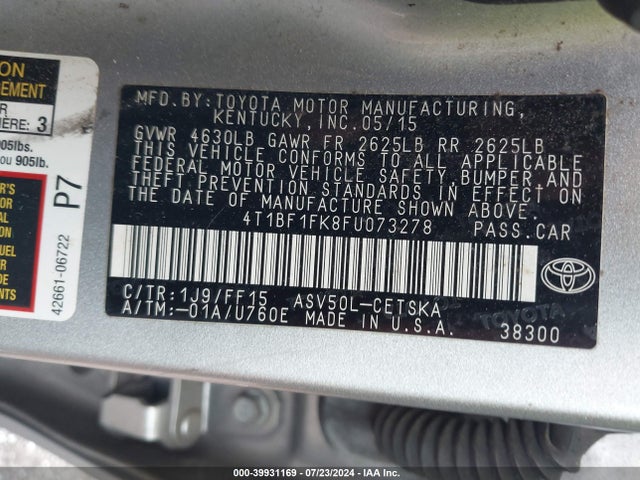 Toyota CAMRY SE 2015 4T1BF1FK8FU073278 Image 9
