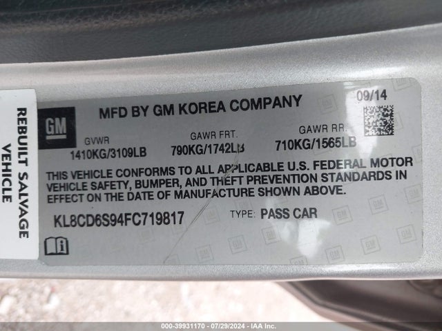 Chevrolet Spark 1lt Cvt 2015 KL8CD6S94FC719817 Image 9