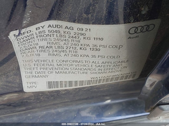 2022 AUDI A4 ALLROAD WA17AAF46NA004125 Photo 8