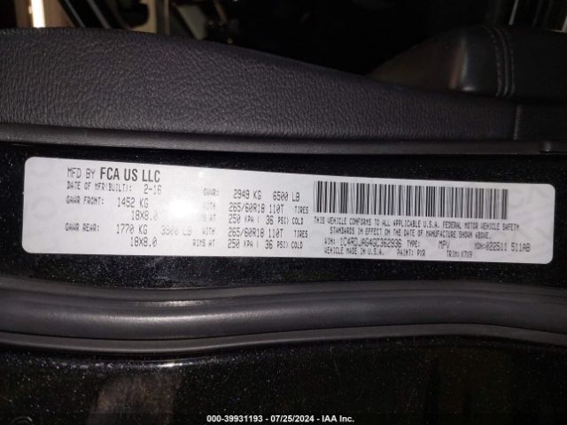 1C4RDJAG4GC362936 Dodge Durango Sxt