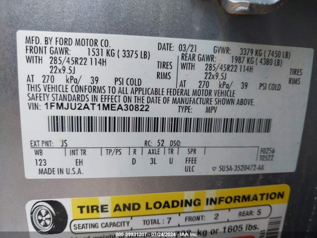 Ford Expedition Limited 2021 1FMJU2AT1MEA30822 Image 9