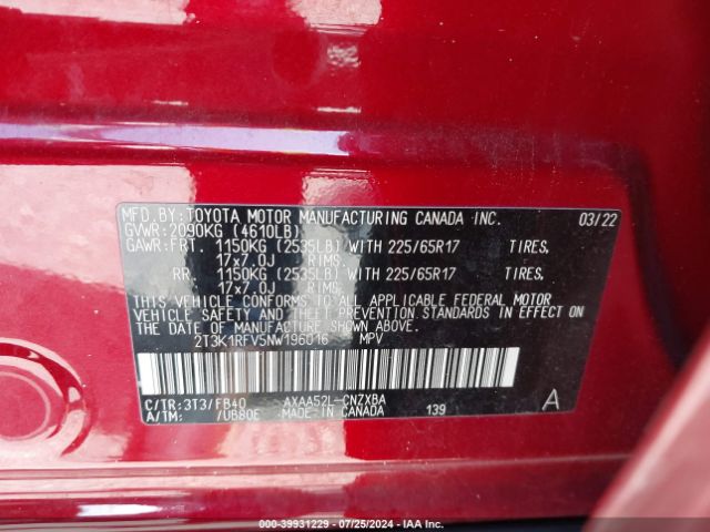2022 TOYOTA RAV4 2T3K1RFV5NW196016 Photo 8