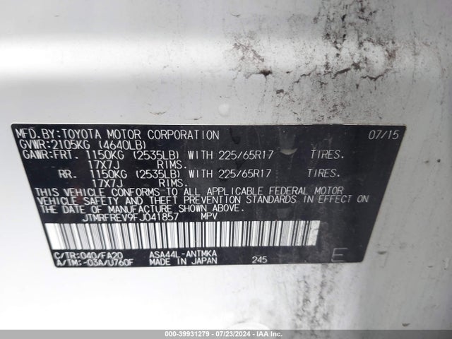 Toyota Rav4 Xle 2015 JTMRFREV9FJ041857 Image 9