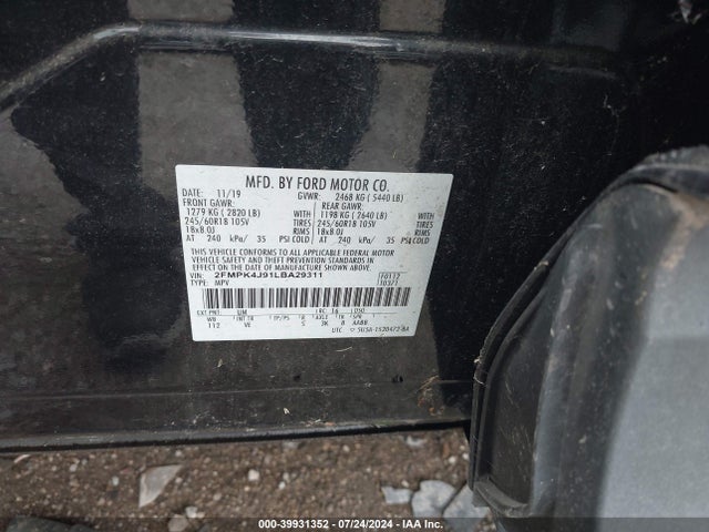 Ford EDGE SEL 2020 2FMPK4J91LBA29311 Image 9