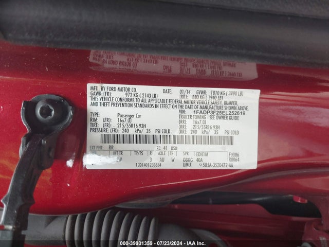Ford FOCUS SE 2014 1FADP3F25EL252619 Image 9