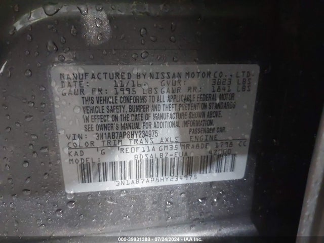 Nissan SENTRA S 2017 3N1AB7AP8HY234975 Image 9