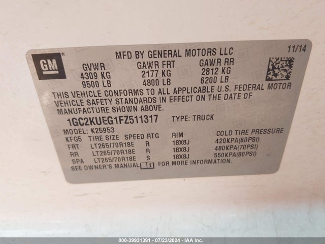 Chevrolet Silverado 2500hd Wt 2015 1GC2KUEG1FZ511317 Image 9