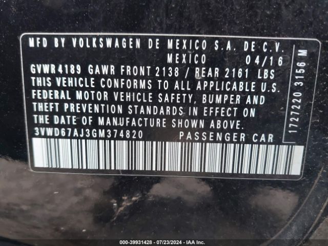 3VWD67AJ3GM374820 Volkswagen Jetta 1.4t Se