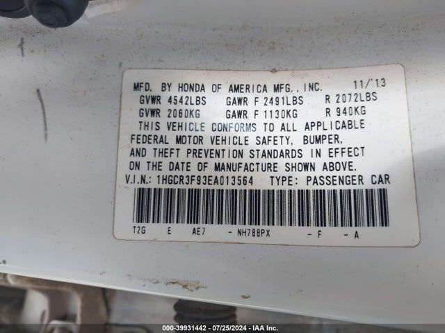 Honda Accord Touring 2014 1HGCR3F93EA013564 Image 9